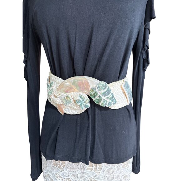 Flura Handcrafted Abalone & Mother of Pearl Belt – Boho Macramé Statement Vintag main image 3